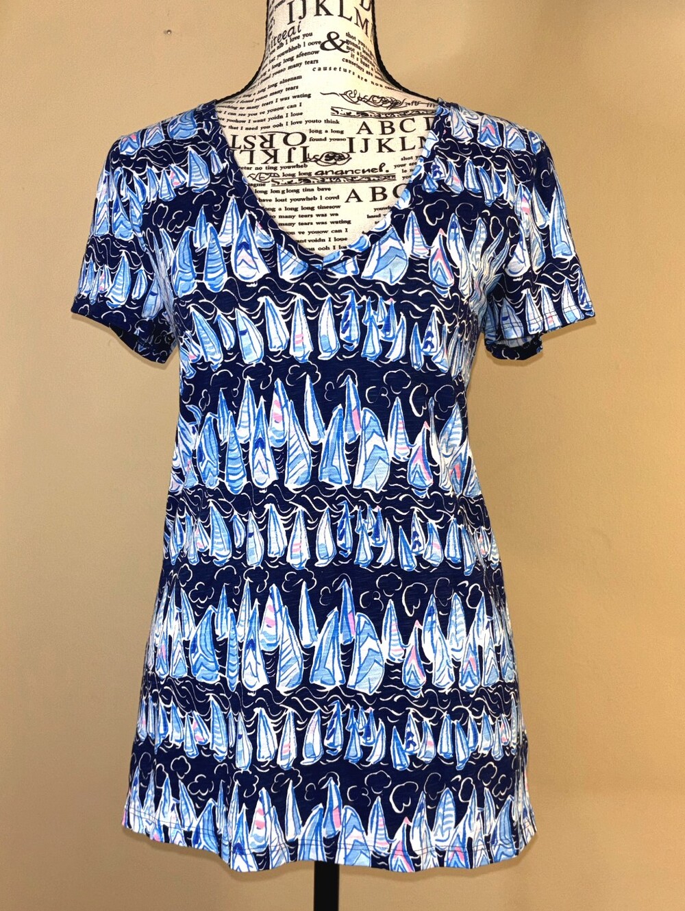 Lilly Pulitzer Sails & Stripes Etta V-Neck Dress in Navy, Light Blue & White XS